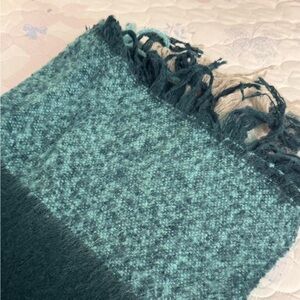 Teal and Cream Fringed Scarf